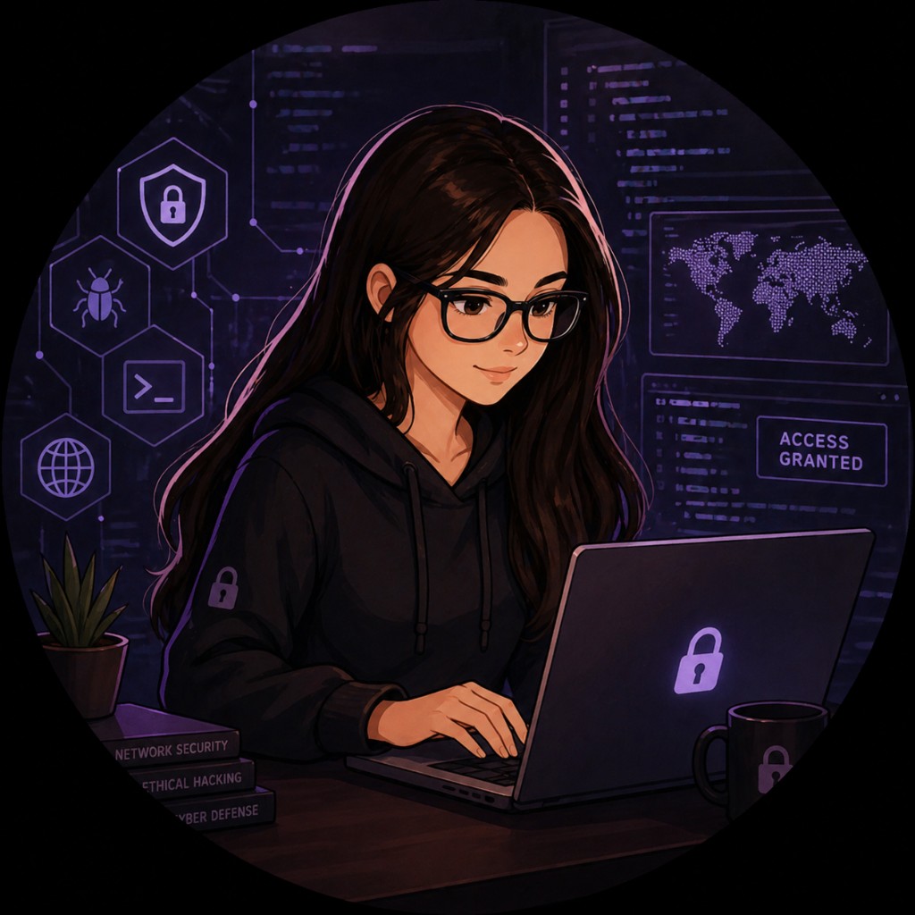Avatar της Μαρίας: software engineer με laptop και cybersecurity icons